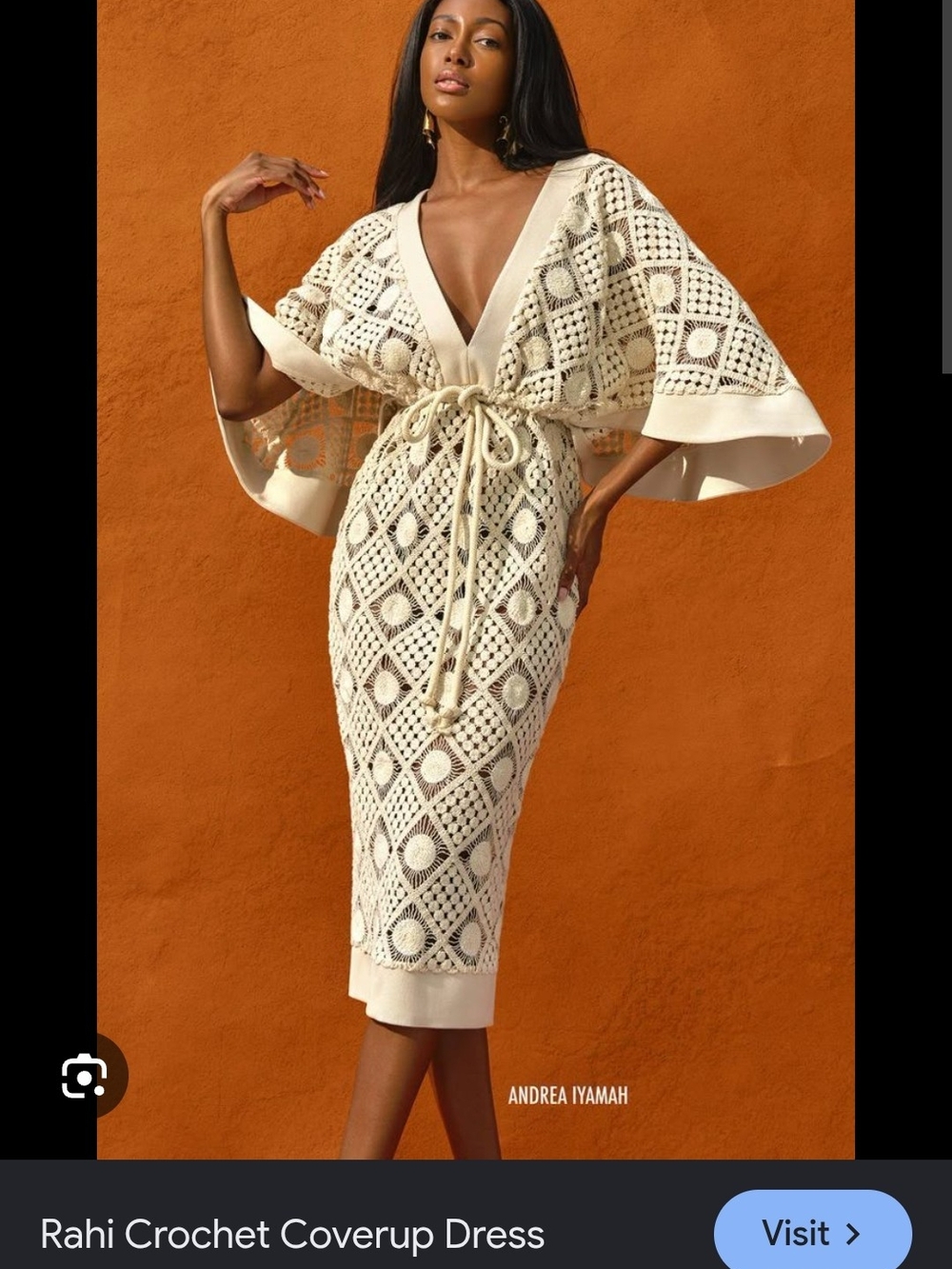 Andrea Iyamah Cream Crochet Midi Rahi Dress